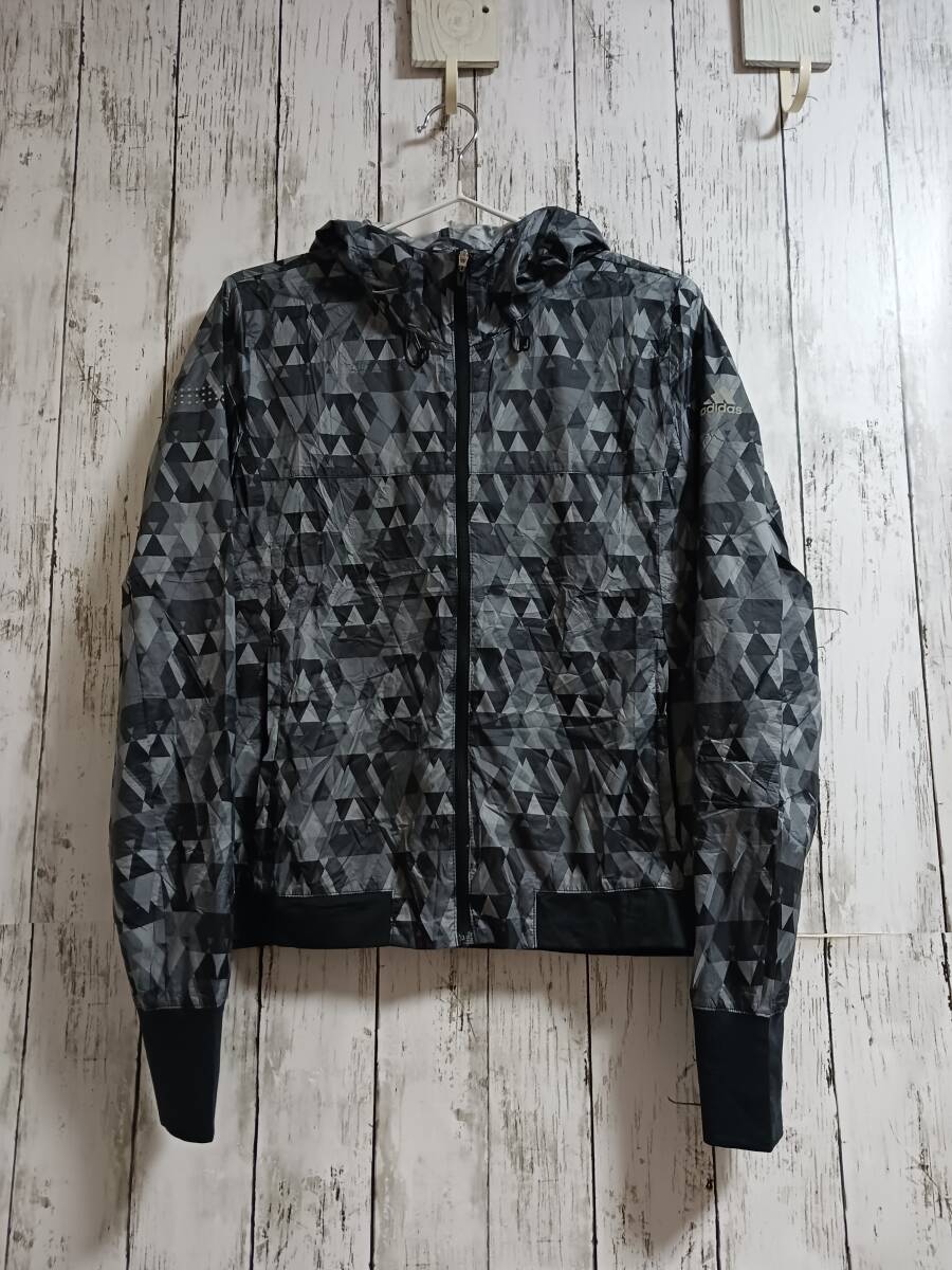 ★5%OFF★送料無料★adidas/ナイロンライトジャケット/黒系/柄物/指かけ/撥水/防風/軽量/レディース/USED拍卖