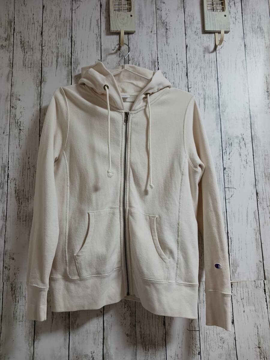 ★5%OFF★送料無料★Champion★前開きパーカー/M/REVERSE WEAVE/前ファスナー/ワッペン/レディース/USED拍卖