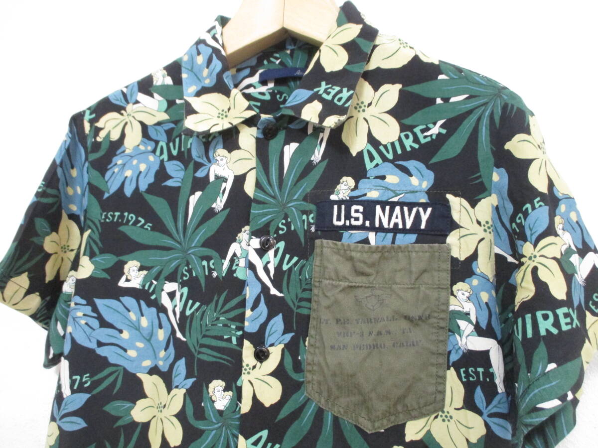 【AVIREX】アヴィレックス◆U.S.NAVY アロハシャツ レーヨン製 ミリタリー◆F/レディースサイズ拍卖