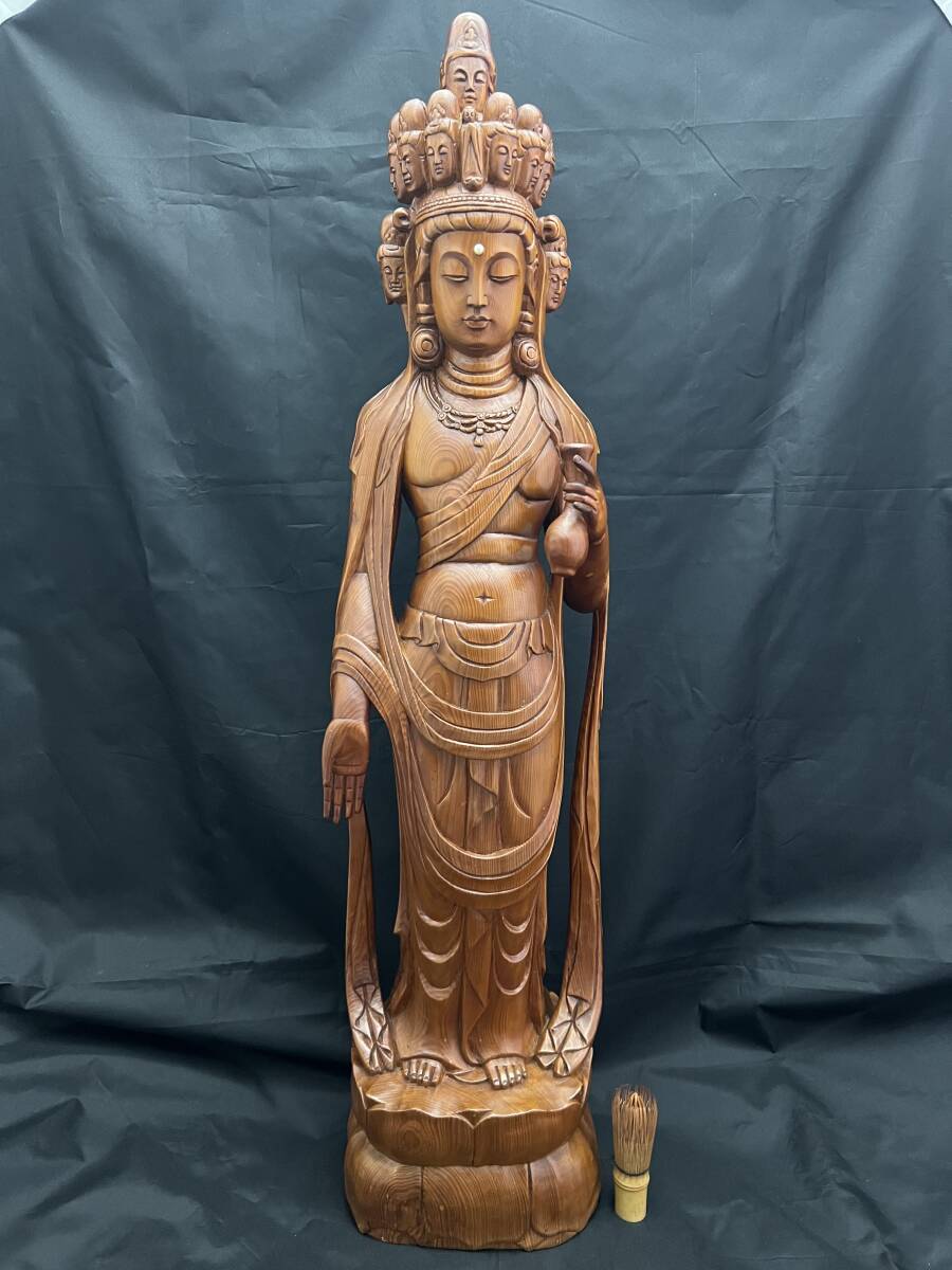 特大 迫力 十一面観音菩薩 木製 置物 如来 神様 仏像 彫刻 開運 金運 財運 風水 骨董 古美術 インテリア アンティーク拍卖
