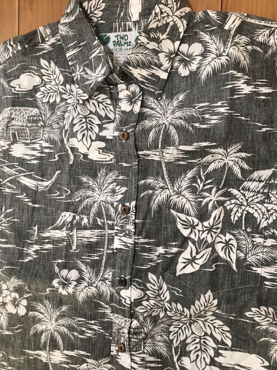 美品 80s 90s TWO PALMS ハワイ HAWAII アロハ 半袖 シャツ M サーフ グレー 拍卖