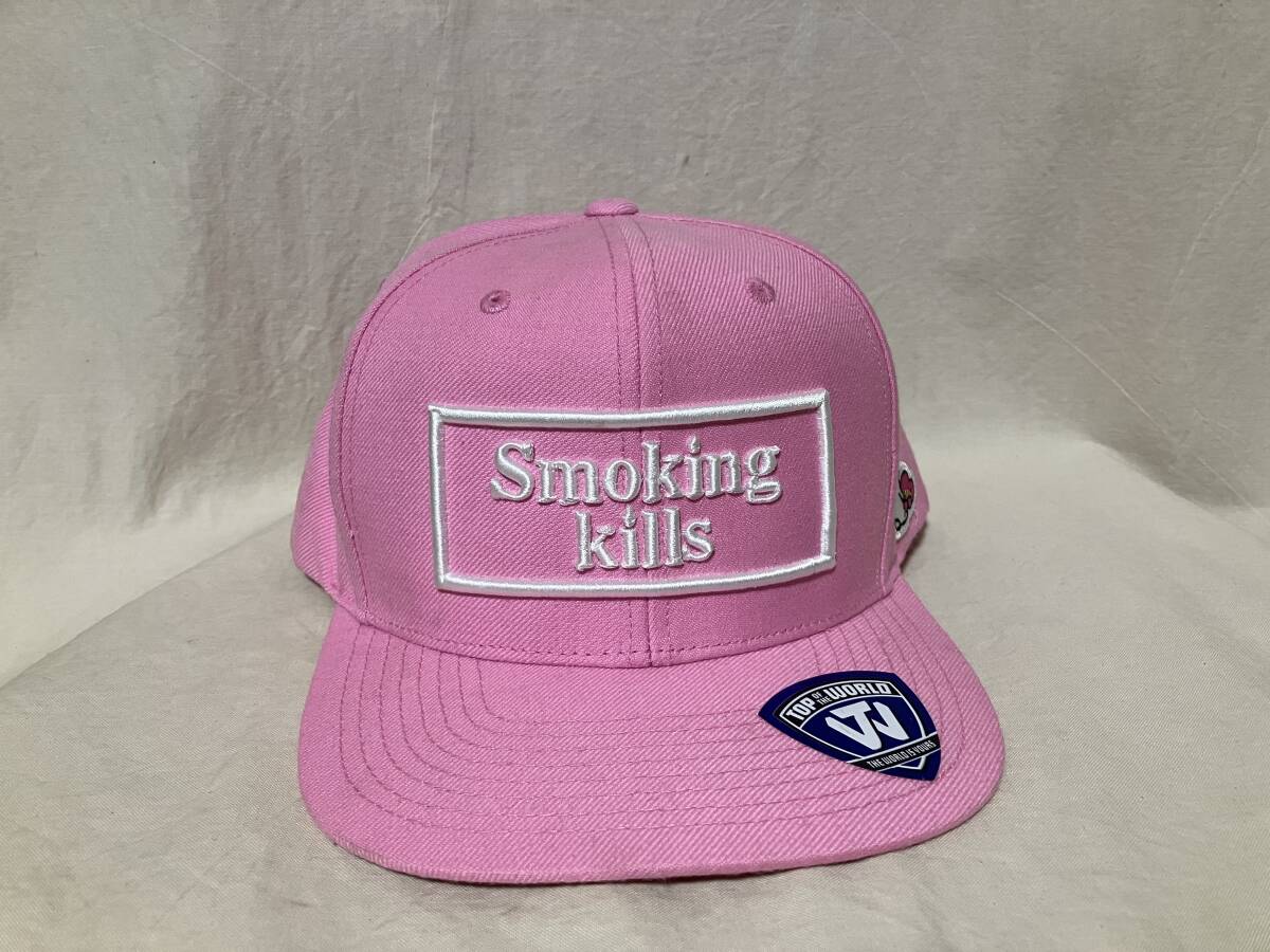 Smoking Kills ロゴ刺繍入りキャップ 帽子 ピンク 刺繍/白 中古品 少し薄汚れあり スナップバック ㈱せーの拍卖