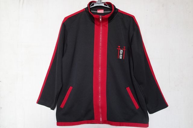mind game/マインドゲーム/長袖ジャケット/ジャージ素材/前ジップアップ/赤テープ切替/ロゴししゅう/黒/ブラック/LLサイズ(3/29R)拍卖