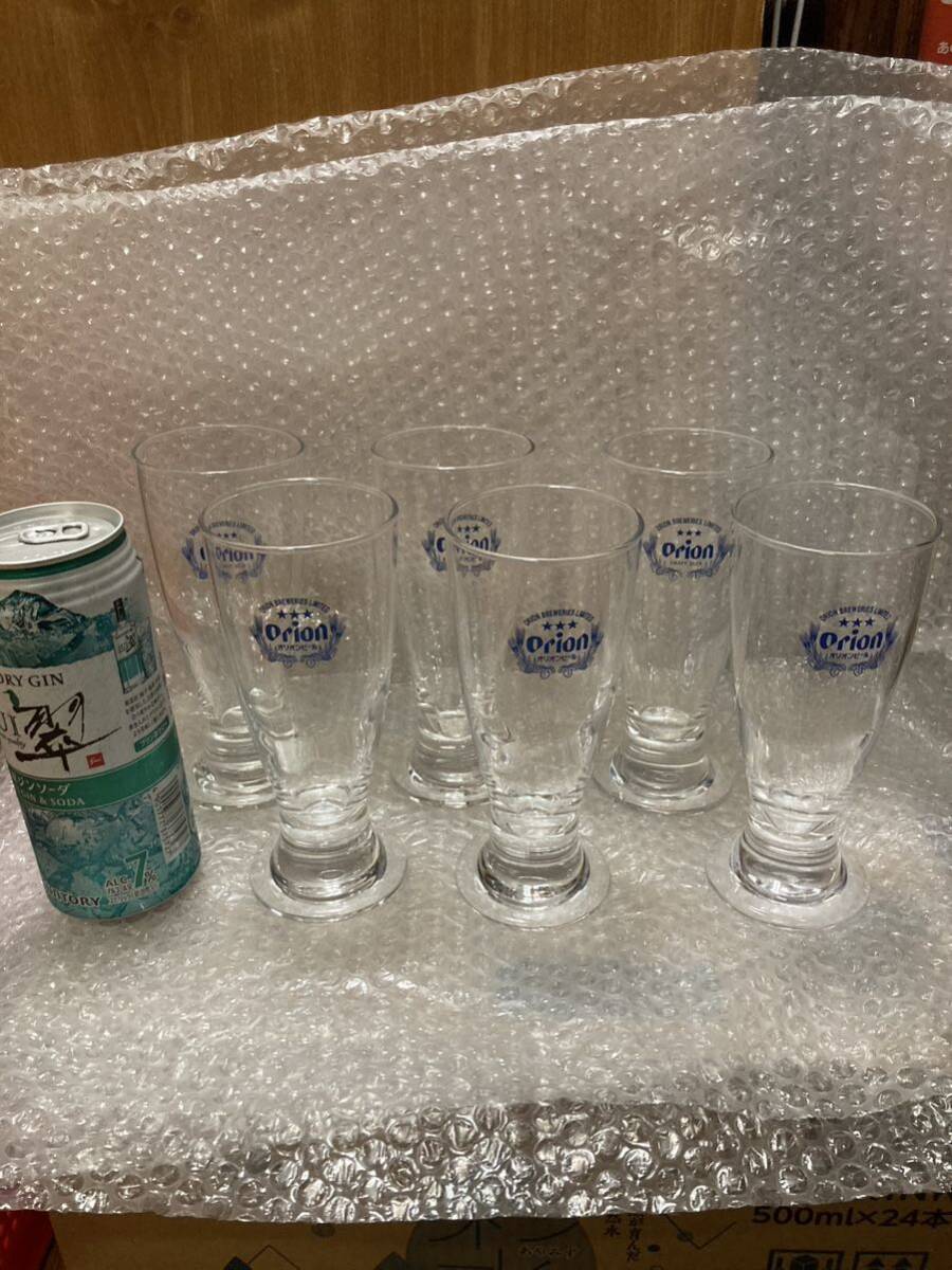 YK-1675 ※難あり #80 中古品 箱無し オリオン ビール ピルスナーグラス 6本入り ORION BEER 容量330ml 高さ17cm 麦 ロゴ 青 沖縄拍卖