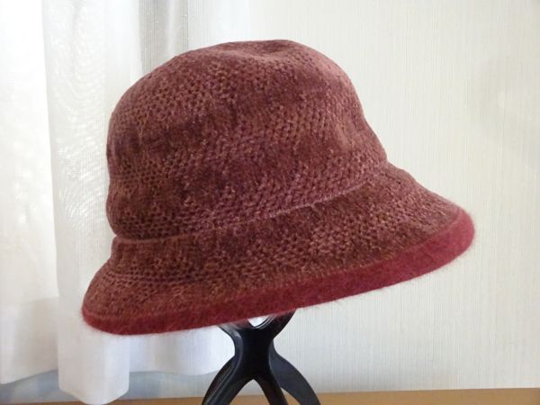 S ユニー S レディース・婦人用 クロッチェ ボルドー サイズ57・5cm キャップ 帽子 アンゴラ使用 拍卖