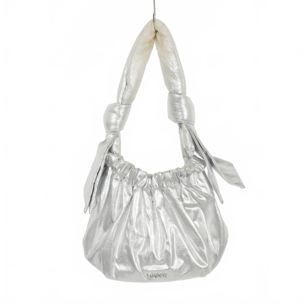 ガニー GANNI ノット オケージョン トップハンドル 巾着バッグ ハンドバッグ シルバー 5855 レディース拍卖