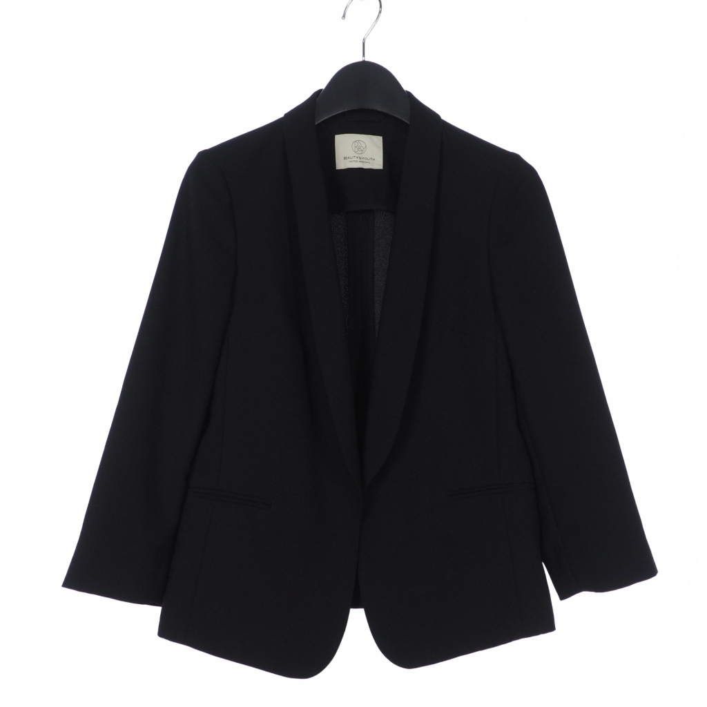 B&Y ユナイテッドアローズ BEAUTY&YOUTH ビューティー&ユース ショールカラー ショート ジャケット ブレザー 黒 ブラック レディース拍卖