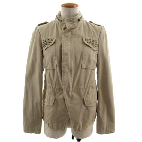 ザラ ベーシック ZARA BASIC ジャケット M-65 ミリタリー スタンドカラー スタッズ ジップアップ コットン ベージュ XS拍卖