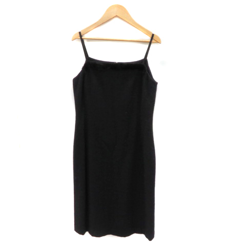 22オクトーブル 22 OCTOBRE キャミソールワンピース ひざ丈 スリット フェイクファー 無地 ウール 38 黒 ブラック /YK26 ■MO レディース拍卖