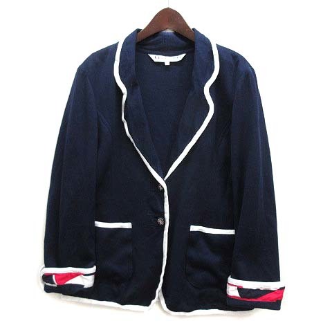 レオナールスポーツ LEONARD SPORT コットン ニット パイピング ジャケット ネイビー 紺 40 レディース拍卖