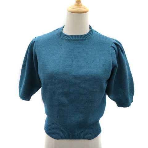 オリーブデオリーブ OLIVE des OLIVE ニット セーター 半袖 クルーネック アーム付き 無地 F ブルーグリーン /YK1 レディース拍卖