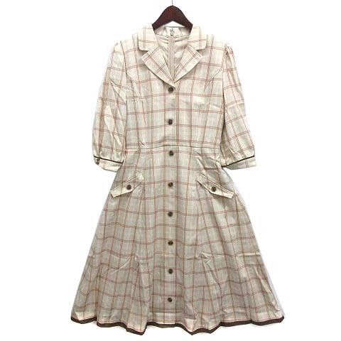 未使用品 レッセパッセ LAISSE PASSE ノッチドラペル トレンチ チェック ワンピース ロング ベルト付き ベージュ 38 レディース拍卖