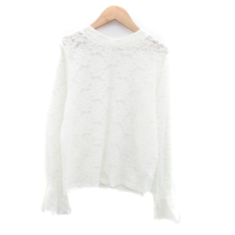 ローリーズファーム LOWRYS FARM ブラウス カットソー オフネック 長袖 総レース M オフホワイト /HO5 レディース拍卖