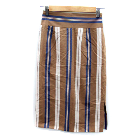 ルージュヴィフ Rouge vif タイトスカート ミモレ丈 ストライプ柄 スリット マルチカラー 36 茶 ブラウン 白 青 /SY14 レディース拍卖