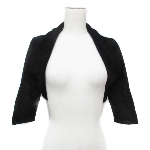 コムサイズム COMME CA ISM ニットボレロ カーディガン 薄手 ショート丈 七分袖 前開き ラメ M 黒 ブラック /FF14 レディース拍卖