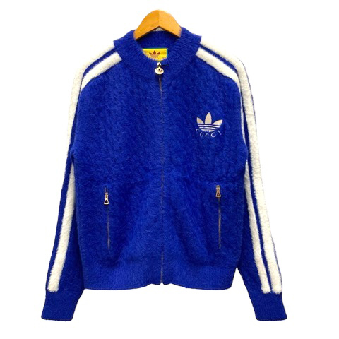 未使用品 グッチ GUCCI ×adidas 723091 XKCTX ブルゾン アウター コラボ ウール混 ライン ロゴ 長袖 M 青 ブルー 白 ホワイト メンズ拍卖
