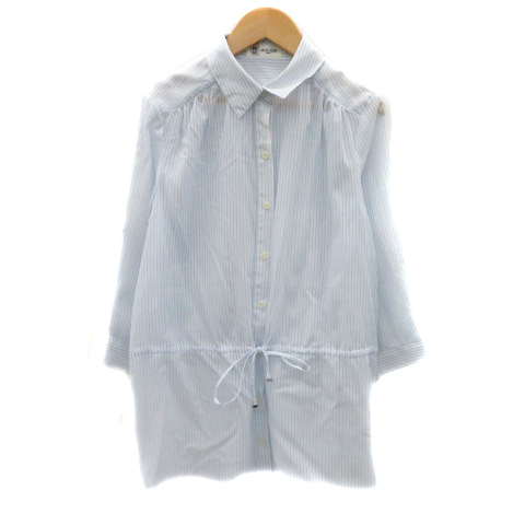 エムケー ミッシェルクラン MK MICHEL KLEIN シャツ ブラウス 七分袖 シースルー ストライプ柄 40 ライトブルー /YK29 ■MO レディース拍卖