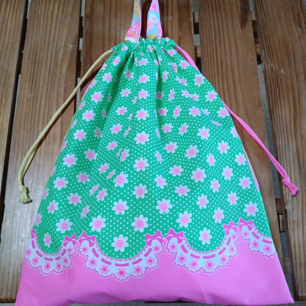 入園入学準備 ピンクス 花柄 水玉pinks 体育着袋お着替え袋 巾着袋 女の子 体操服入れ 体操着袋 ハンドメイド 体操服袋 体操服入れ拍卖