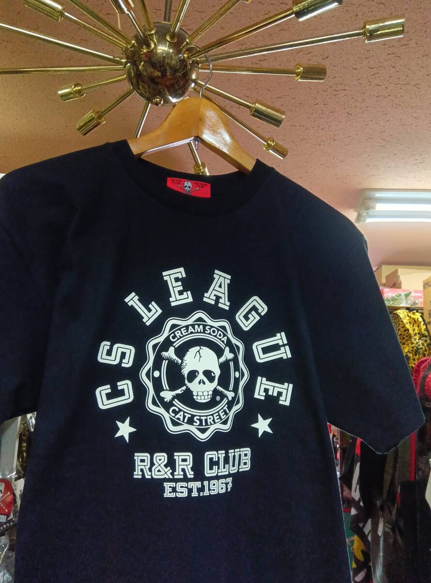 MサイズクリームソーダLEAGUE Tシャツ黒!検索用CREAMSODAロカビリーブラックキャッツビスキャッツピンクドラゴンマジック昭和レトロ80年代拍卖