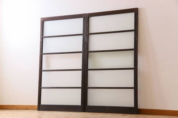 R-024310 和製アンティーク すりガラス!ガラス戸2枚セット拍卖