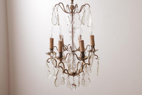 R-034146 フランスビンテージ 細部までおしゃれなクリスタルガラスドロップシャンデリア(6灯、天井照明、吊り下げ照明)拍卖