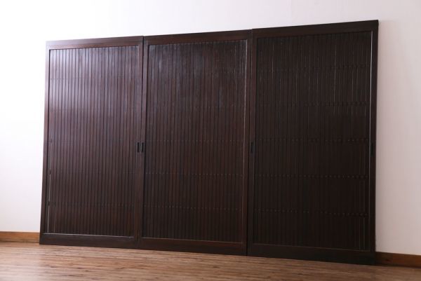 R-031281 和製アンティーク ガラス入り 和の風情を演出してくれる平格子戸3枚セット(引き戸、ガラス戸)拍卖