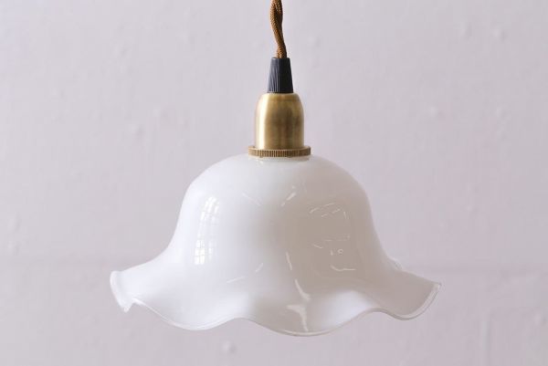 R-039906 イギリスヴィンテージ照明 上品なフリルシェードのペンダントライト(ランプシェード、天井照明)拍卖