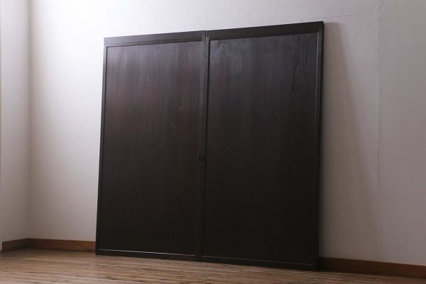 R-041574 アンティーク建具 和製アンティーク 明治大正期 落ち着いた木色が上品な板戸2枚セット(帯戸、建具)(R-041574)拍卖