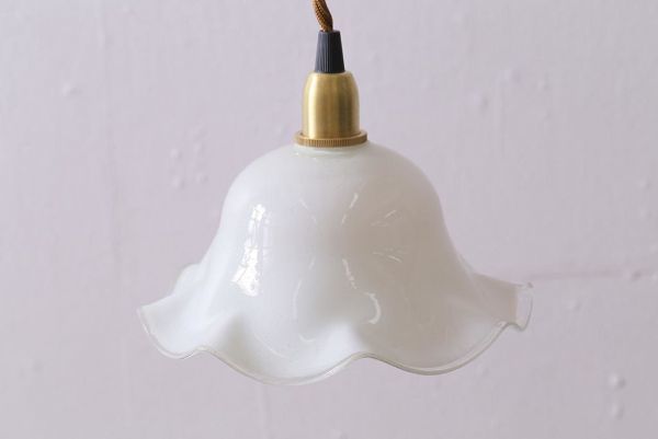 R-040800 イギリスヴィンテージ照明 上品なフリルシェードのペンダントライト(ランプシェード、天井照明)拍卖