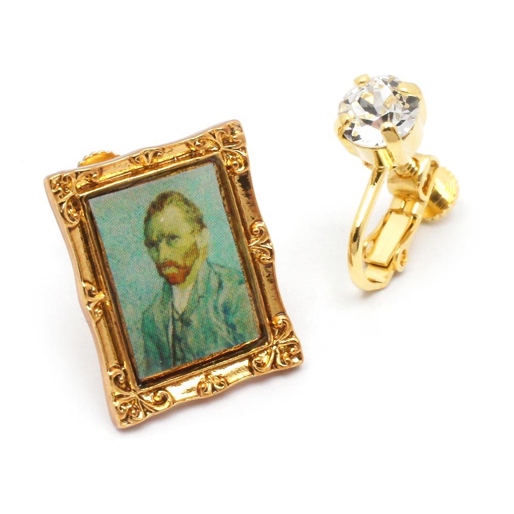 有名な絵画のアクセサリー 世界の名画 イヤリング ゴッホ 自画像 小さいながらも精巧に作られた額 アシンメトリー拍卖