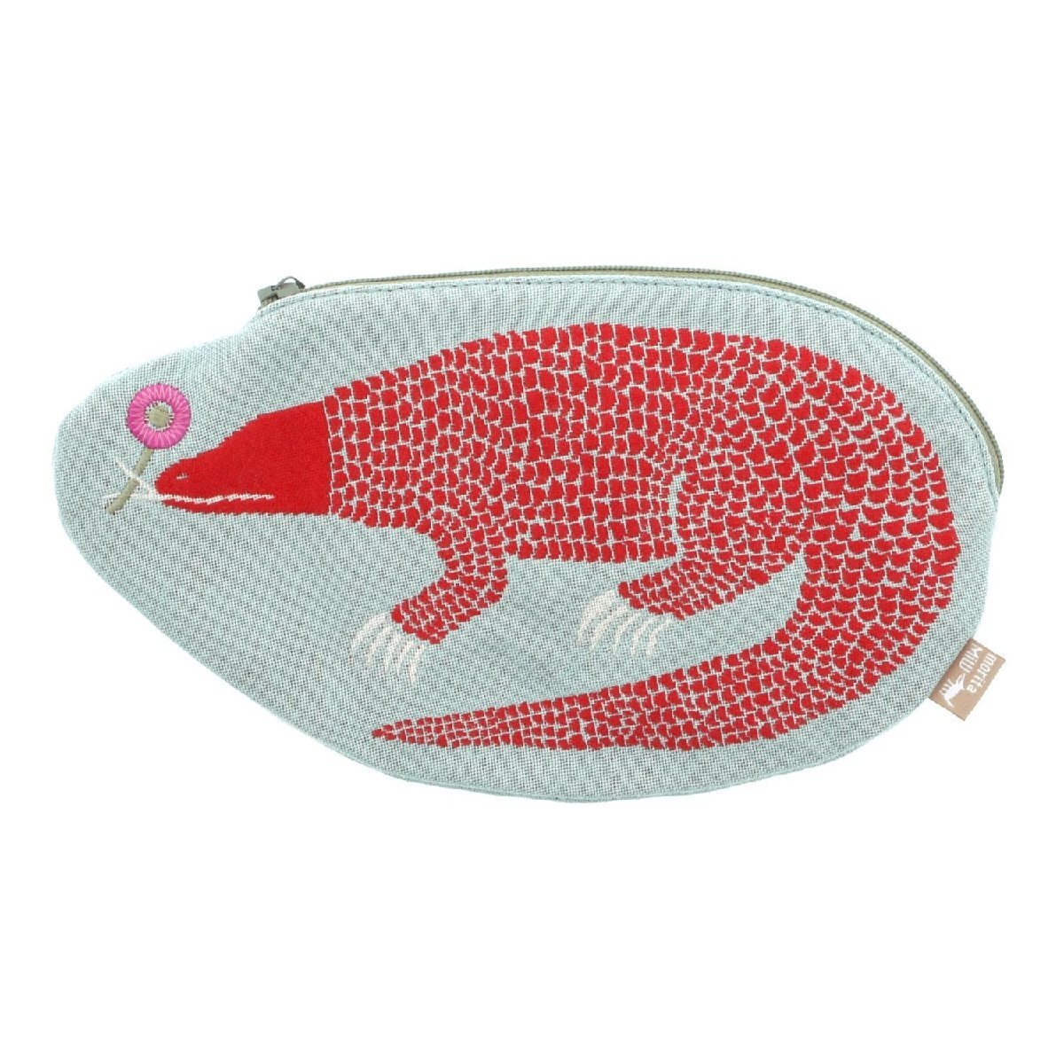 morita MiW ポーチ コモドドラゴンと花 ブルー 表柄・裏生地・ファスナーのMiWカラー・ハーモニーが新鮮拍卖