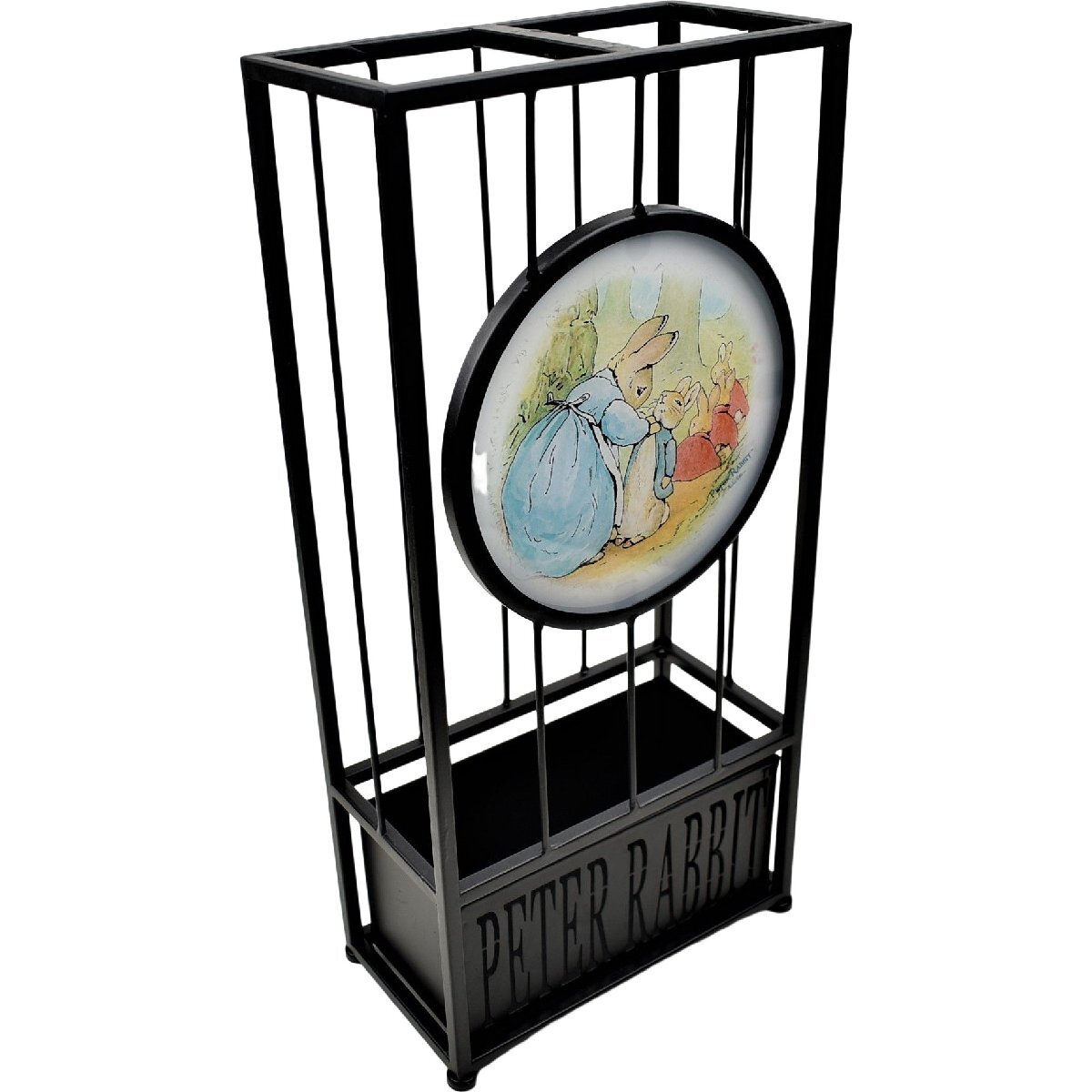 長く世界で愛されている ピーターラビット 絵本のアートガラス アイアン 傘立て 11×21×高さ44cm ピーターとお母さん拍卖