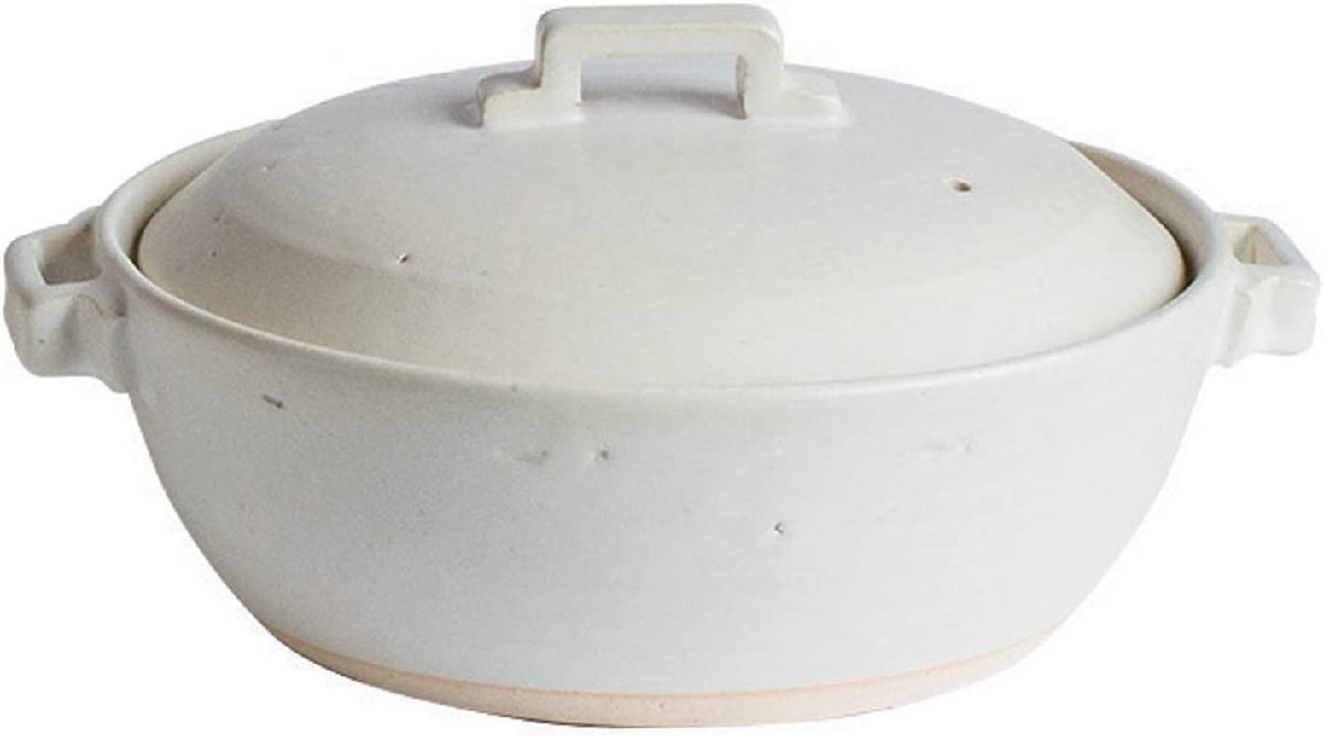 洋風のモダンな白い 土鍋 萬古焼 8号サイズ 3~4人用 直径25.5cm 容量2000ml ホワイト 荒土の素材感拍卖