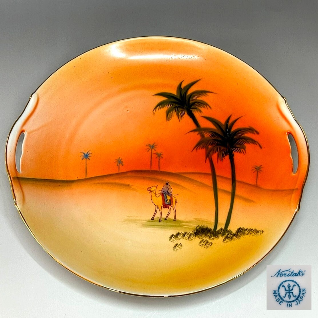 オールドノリタケ 有名パターン☆ 貴重な美品!マルキ印 金彩砂漠風景画 大皿 プレート 24~24.5cm拍卖