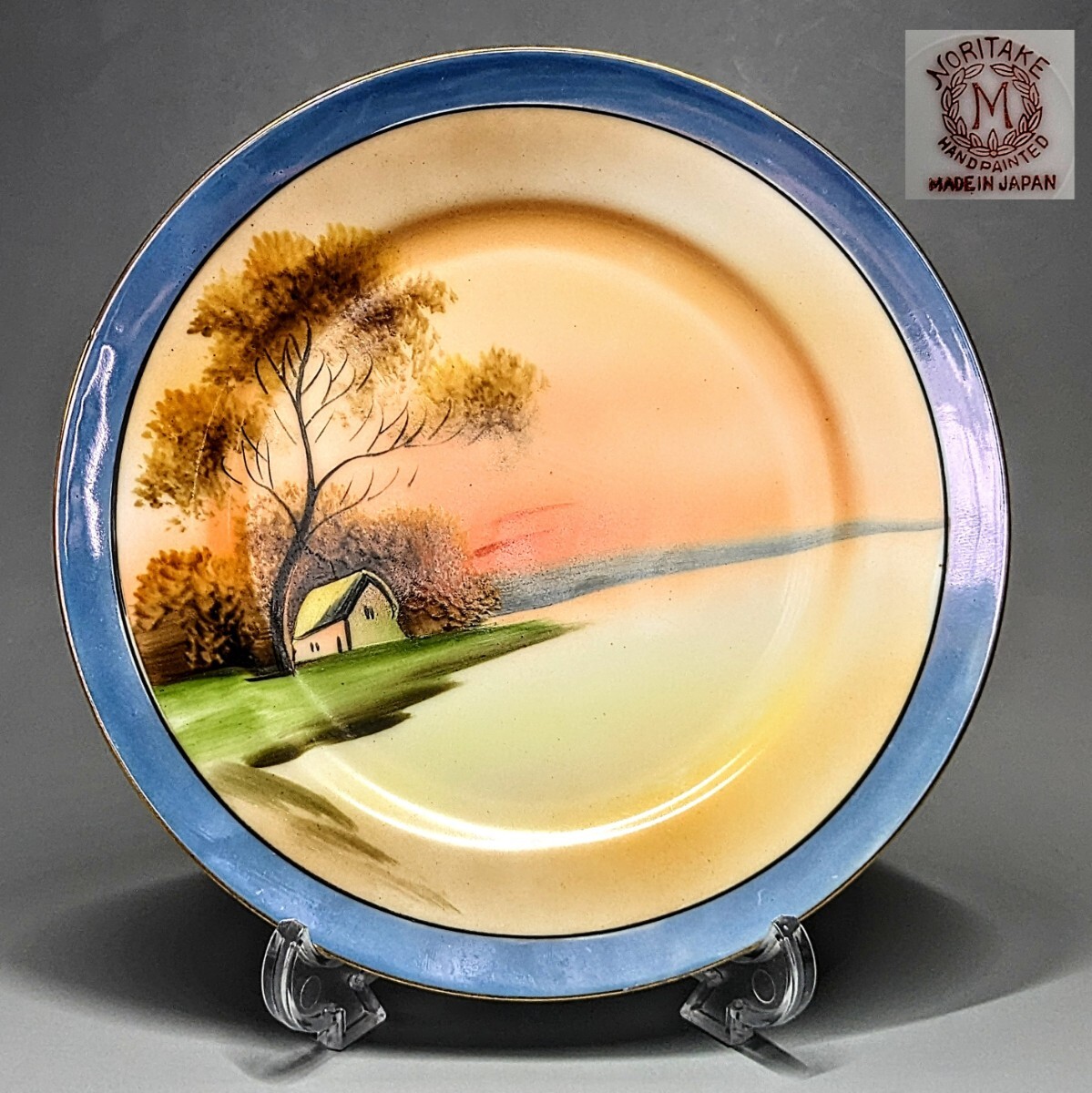 オールドノリタケ 金彩夕暮湖畔風景図案 ラスター彩 皿 プレート拍卖