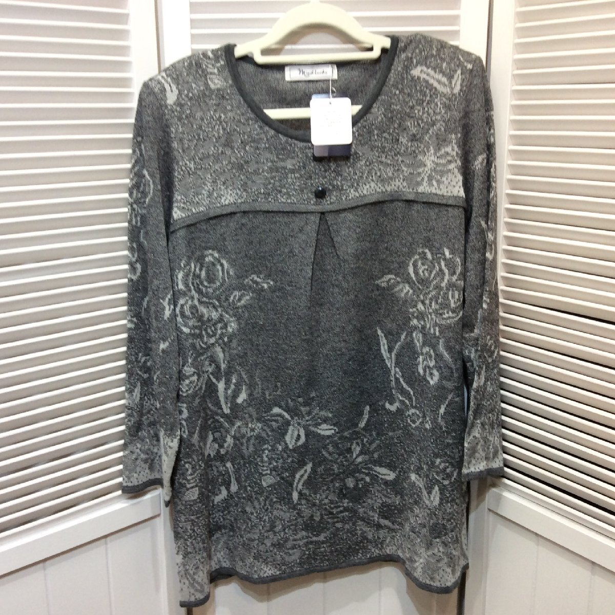 【値下げ】未使用☆プルオーバーセーター レディース L グレー柄 ニット 日本製拍卖