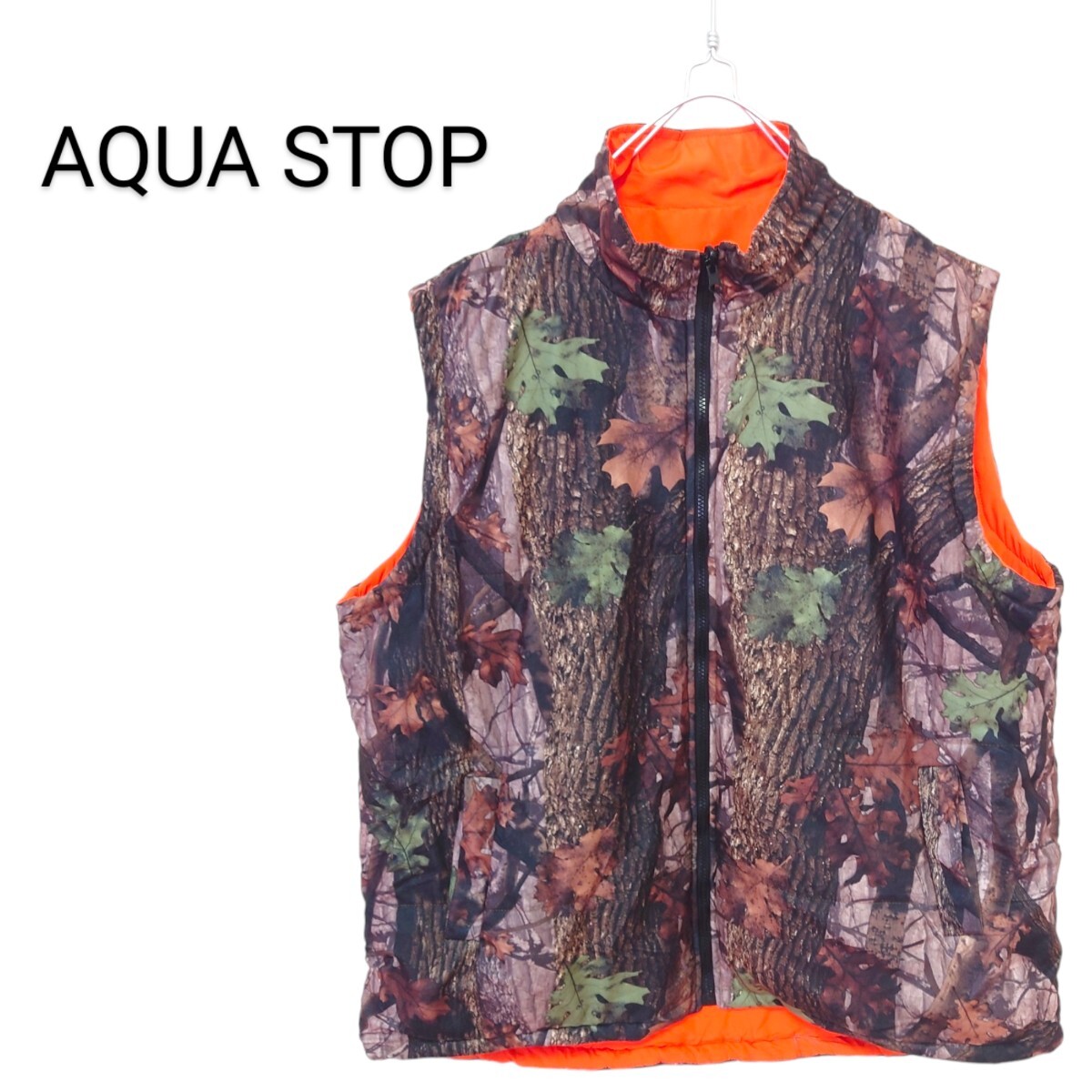 【AQUA STOP】迷彩 リアルツリーカモ リバーシブル中綿入りベストS450拍卖
