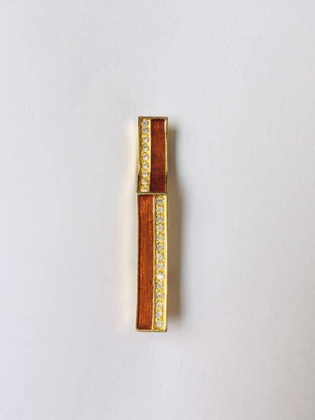 【美品】ヴィンテージ 英国 購入 モダン ブラウンゴールド エナメル ラインストーン ゴールド ブローチ 金 レトロ拍卖