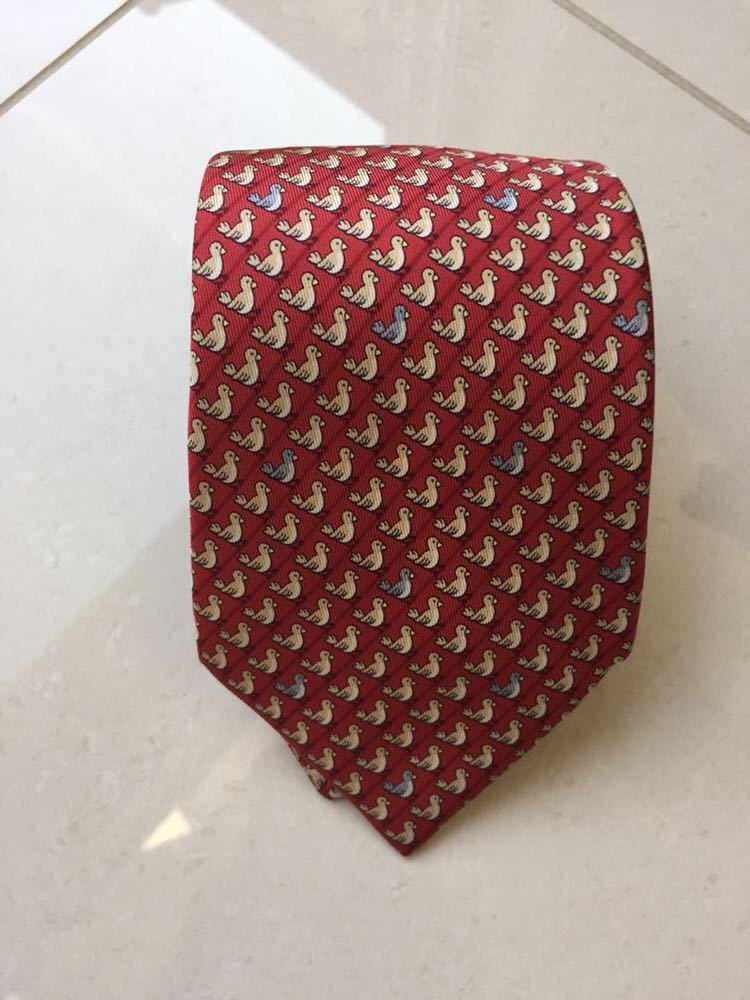 【超美品】HERMES エルメス ネクタイ ファッション ビジネス 通勤 シルク 100%おしゃれ メンズ 赤 レッド系 クリーニング済み拍卖
