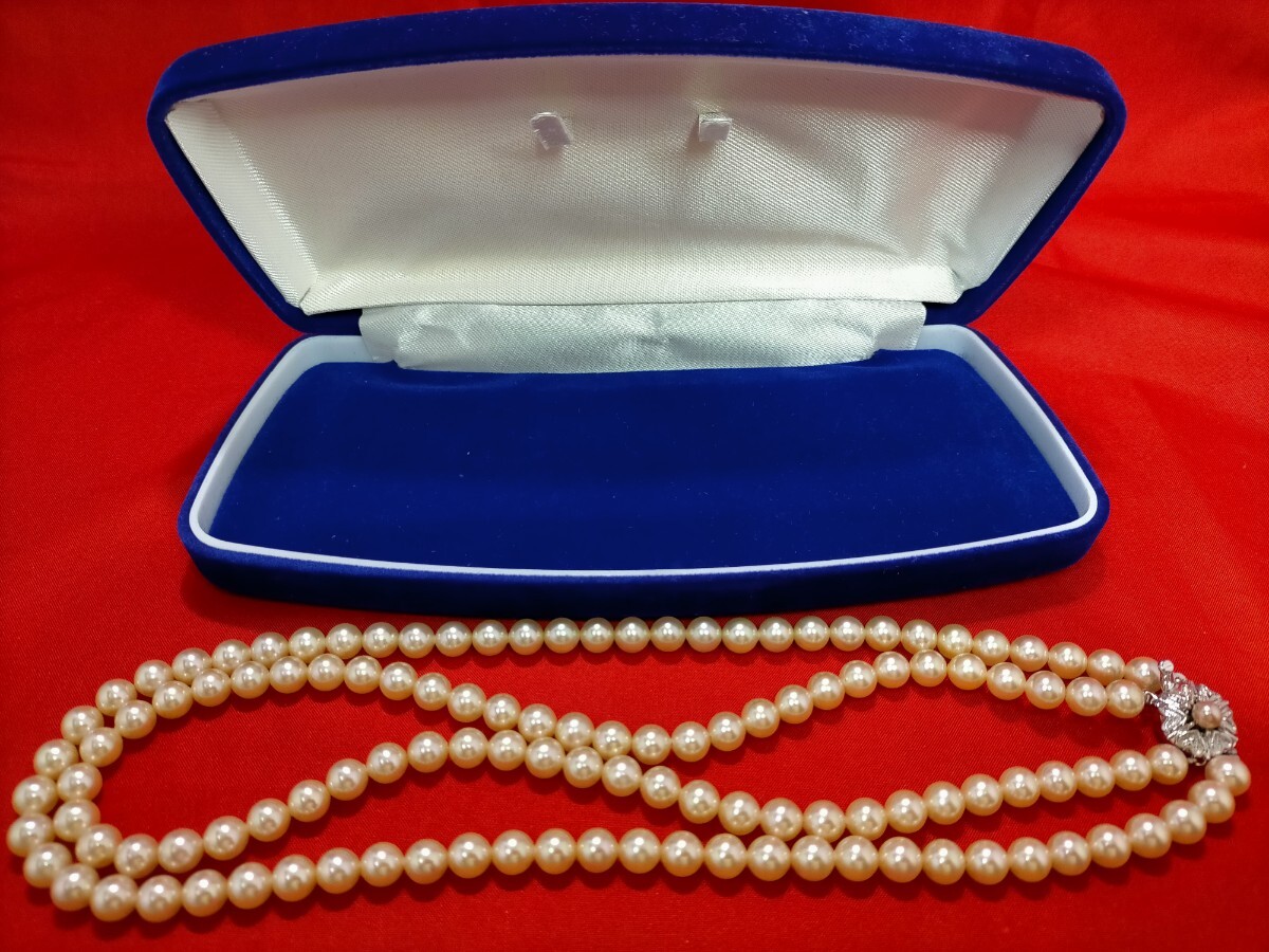 本真珠 パールネックレス アコヤ ピンク系約6.9mm〜7.2mm 金具シルバー 約46cm 重量 66.9g・拍卖