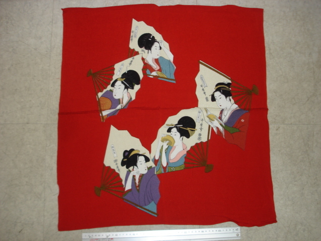 ★【逸品堂】★ 丹後ちりめん 赤地 縮緬 浮世絵ふろしき 歌麿 風呂敷 やよひ 昭和レトロ レトロアンティーク 珍品 逸品 美品 芸術品 実用品拍卖