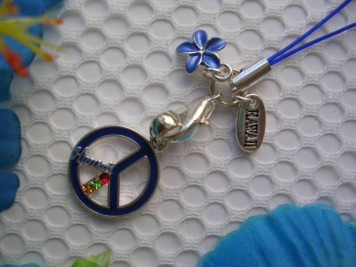 ●★ハワイ最新入荷!★ハワイアンアクセサリー★懐かしい希少ハワイアンデザイン★可愛くて綺麗なピースマークストラップ★ブルー拍卖