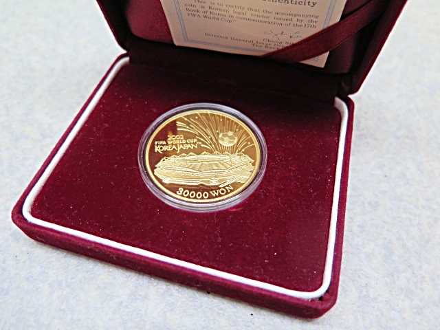 ★☆【金貨】K24 純金 FIFAワールドカップ2002年日韓共催記念 30000ウォン金貨 31.1g ot☆★拍卖