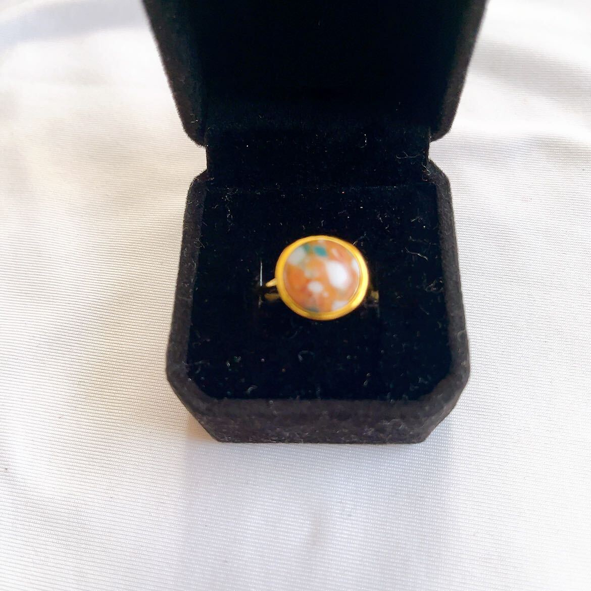 新品★ゴールド★ブラウンターコイズ風★シンプルデザインリング★指輪★13号指輪 リング アクセサリー 拍卖