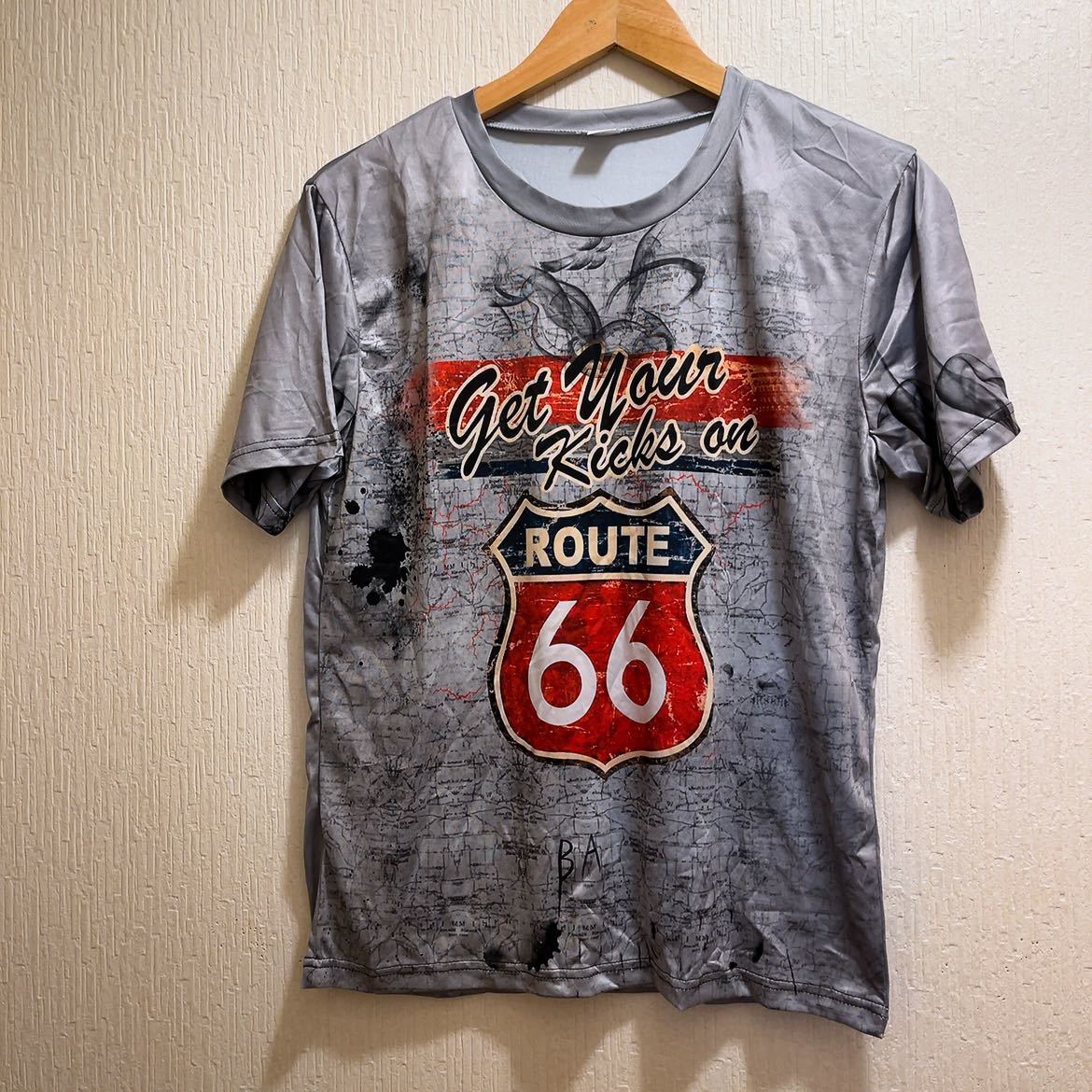 新品★グレー地★ルート66★Tシャツ★ユニセックス★L拍卖