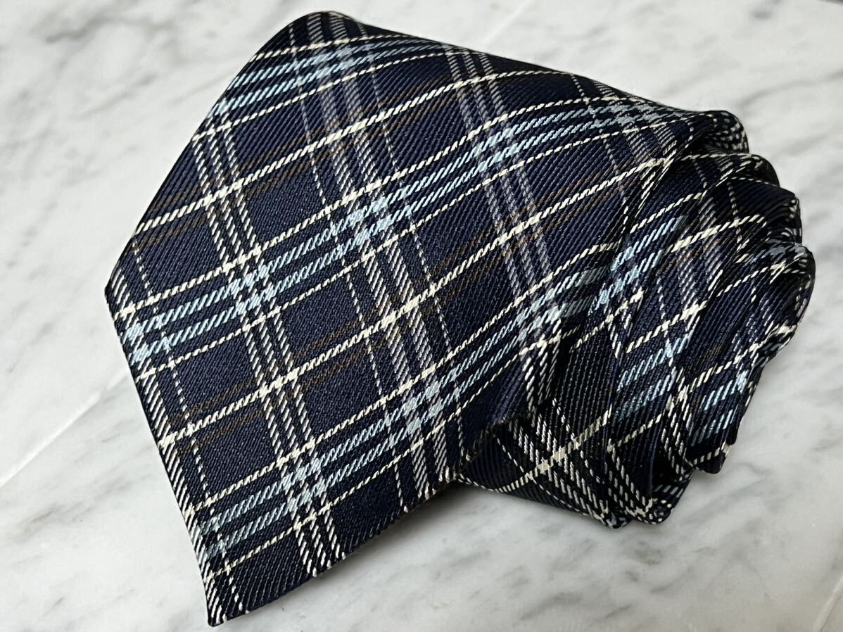 770円~ ネクタイ チェック柄 ネイビー系 silk100拍卖