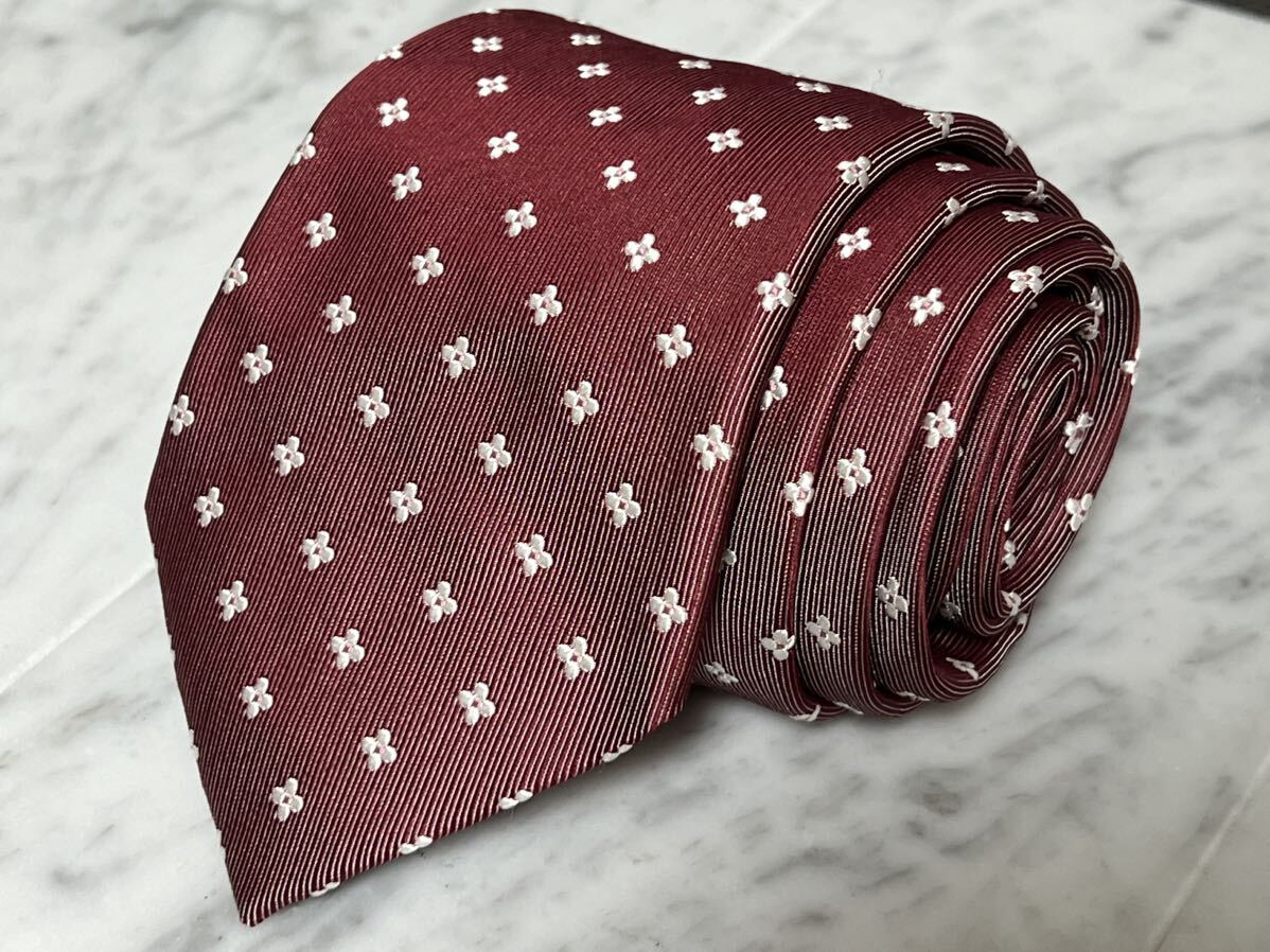 770円~ ネクタイ レッド系 花柄 微光沢 総柄 しっかり生地拍卖