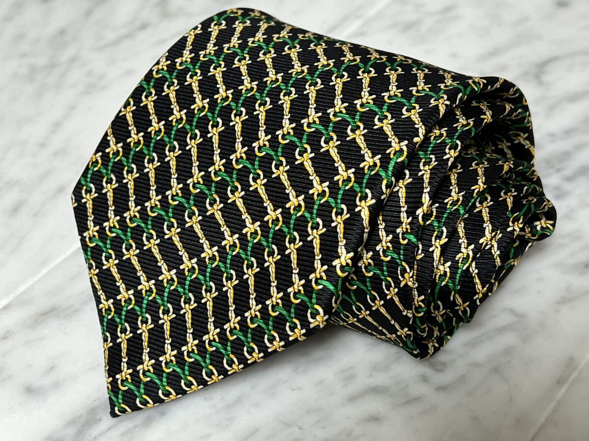 未使用品 770円~ ネクタイ ブラック グリーン イエロー系 silk100拍卖