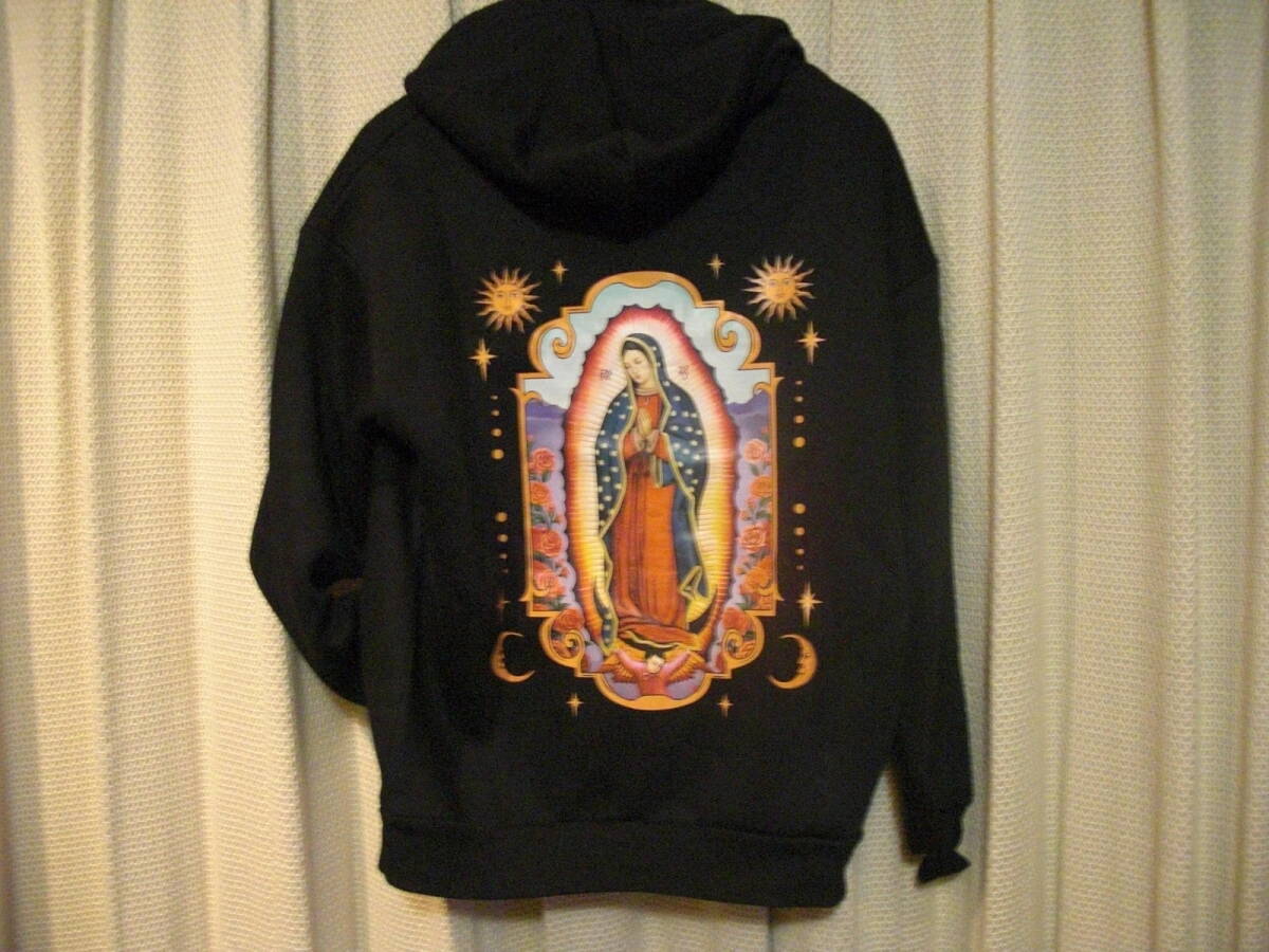 聖母マリア・バックプリントパーカー・黒(前ポケット付・JPサイズM)太陽・月・メキシカン・チカーナ・ローライダー拍卖