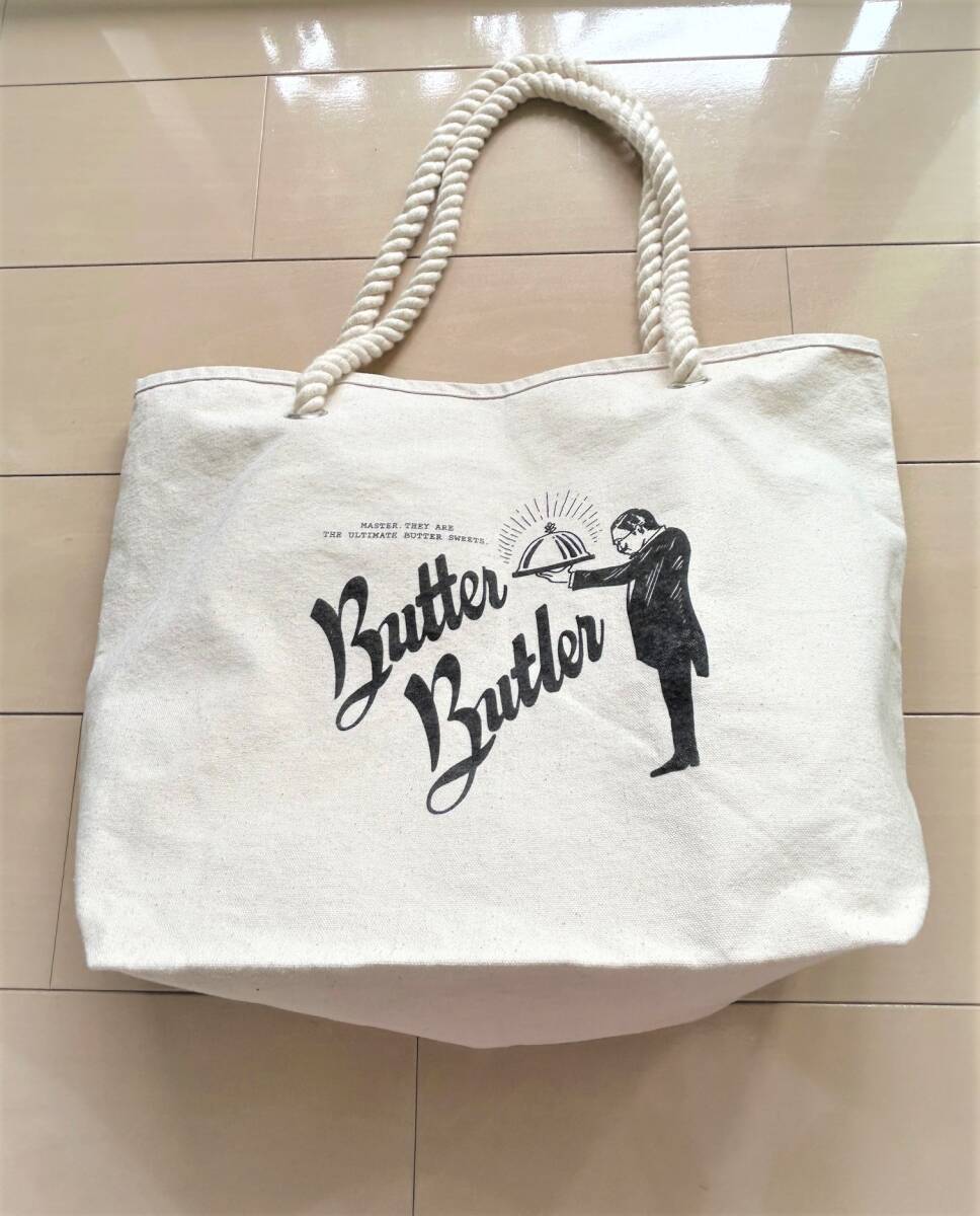 新品同様★Butter Butler バターバトラー 大き目トートバッグ ショルダー 帆布バッグ 生成り★拍卖